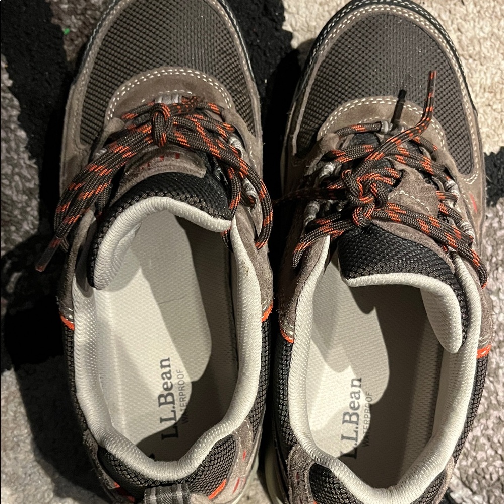 L.L. Bean Gray and Orange Hiking Shoes 9.5 wide. Love them but too tight for me.